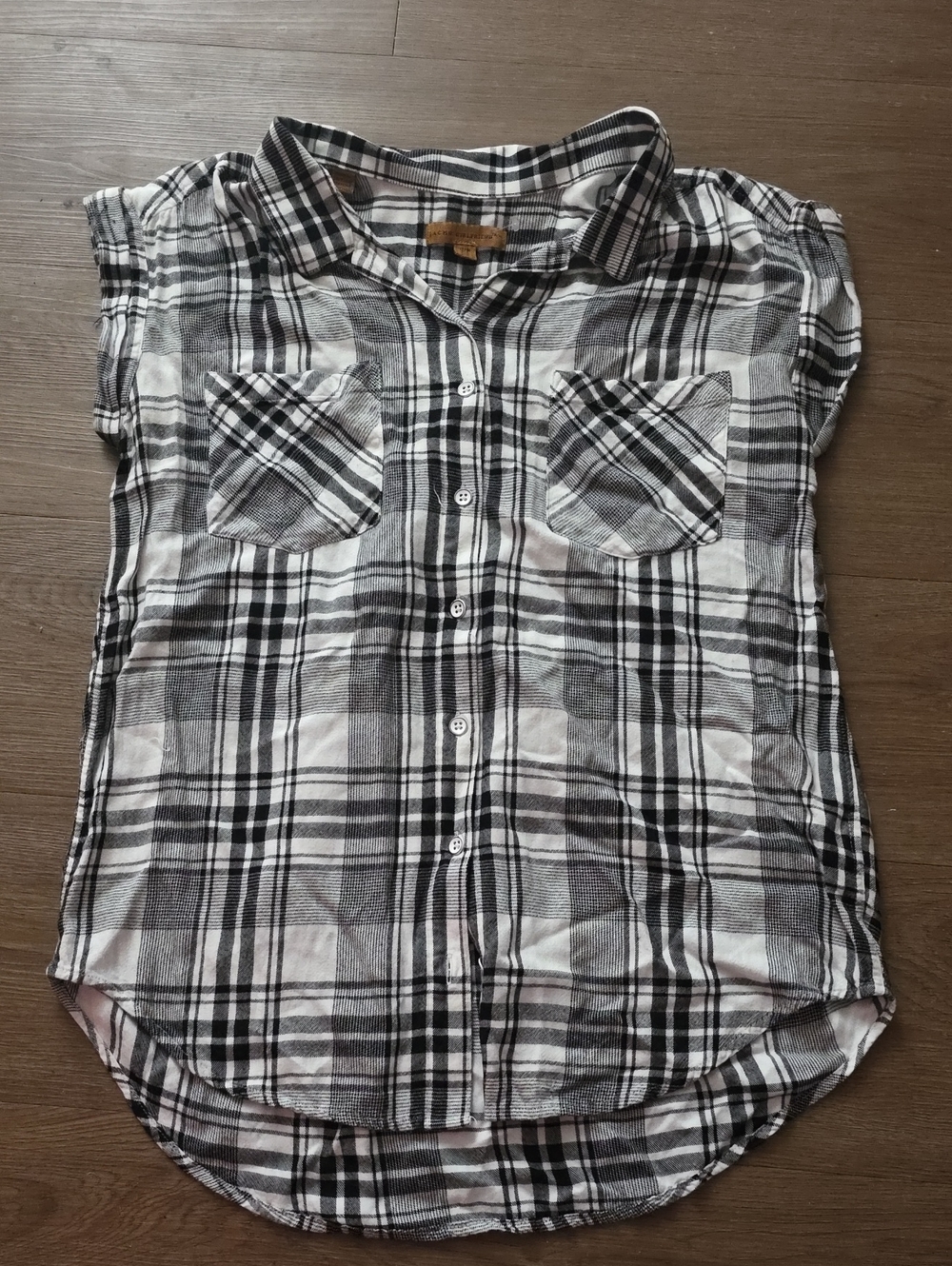 Plaid Short-Sleeve Button-Front Kids Top - Black & White